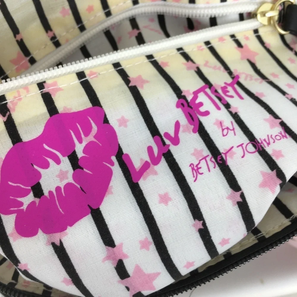 Luv Betsey Betsey Johnson Unicorn Cat Satchel Purse Bag Black White Stripe Small